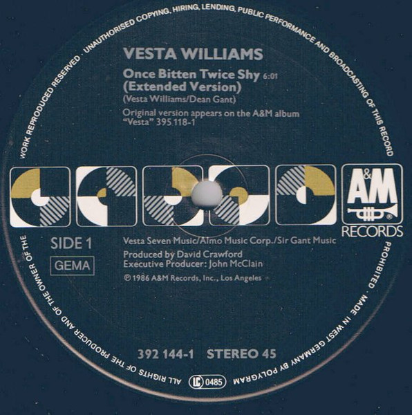 Cover zu Vesta Williams - Once Bitten Twice Shy | 1986 | Vinyl | Electronic, Funk / Soul | Germany