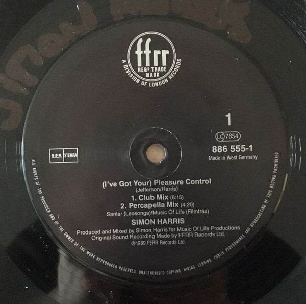 Cover zu Simon Harris - (I've Got Your) Pleasure Control | 1989 | Vinyl | Electronic | UK Schallplatten Ankauf