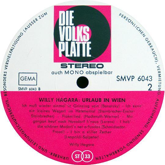 Cover zu Willy Hagara - Urlaub In Wien | 1965 | Vinyl | Pop | Germany