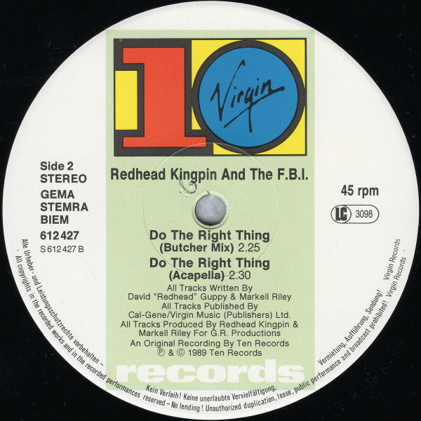 Cover zu Redhead Kingpin And The FBI - Do The Right Thing | 1989 | Vinyl | Hip Hop | UK & Europe
