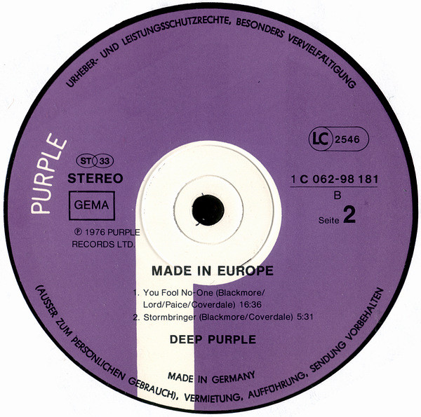 Cover zu Deep Purple - Made In Europe | 1976 | Vinyl | Rock | Germany