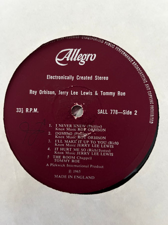 Cover zu Roy Orbison, Jerry Lee Lewis & Tommy Roe - Roy Orbison Sings | Vinyl | Rock | UK