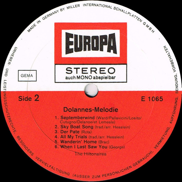 Cover zu The Hiltonaires - Dolannes-Melodie | 1975 | Vinyl | Classical, Folk, World, & Country | Germany