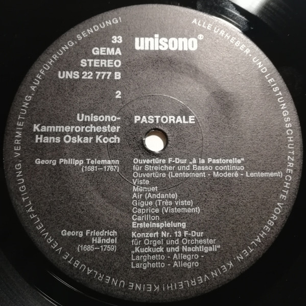 Cover zu Wilhelm Krumbach, Karl Metzker, Unisono-Kammerorchester Leitung Hans Oskar Koch - Pastorale (Hirten- Und Schäfermusik Deutscher Komponisten) | Vinyl | Classical | Germany Schallplatten Ankauf