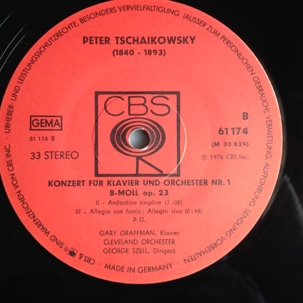 Cover zu Pyotr Ilyich Tchaikovsky, Gary Graffman / George Szell, The Cleveland Orchestra - Konzert Für Klavier Und Orchester Nr. 1 In B-moll Op. 23 | 1976 | Vinyl | Classical | Germany