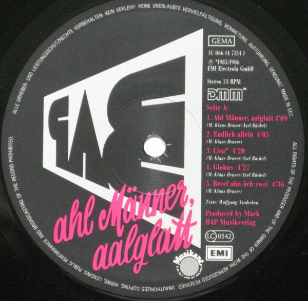 Cover zu BAP - Ahl Männer, Aalglatt | 1986 | Vinyl | Rock, Pop | Germany