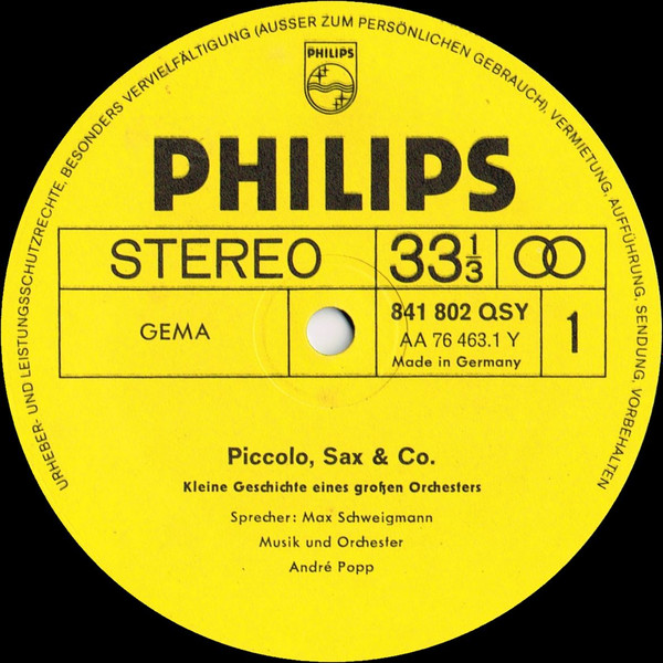 Cover zu André Popp - Piccolo Sax & Co (Kleine Geschichte Eines Großen Orchesters) | Vinyl | Children's | Germany Schallplatten Ankauf