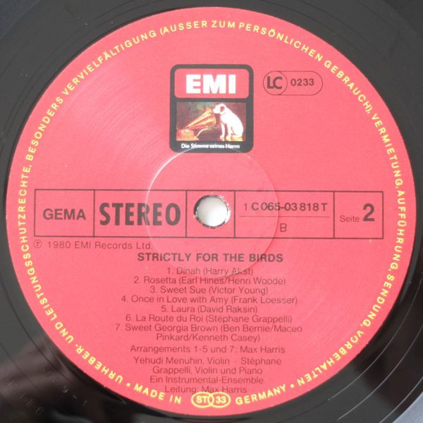 Cover zu Yehudi Menuhin & Stéphane Grappelli - Strictly For The Birds | 1980 | Vinyl | Jazz | Germany