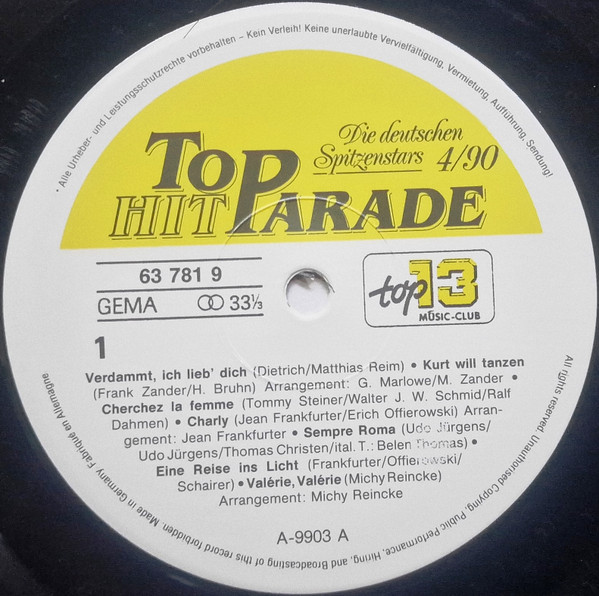 Cover zu Various - Top Hit Parade - Die Deutschen Spitzenstars 4/90 | 1990 | Vinyl | Pop, Folk, World, & Country | Germany