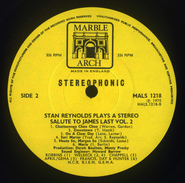 Cover zu Stan Reynolds - Stan Reynolds Plays A Stereo Salute To James Last - Vol.2 | 1970 | Vinyl | Jazz, Latin, Pop | UK