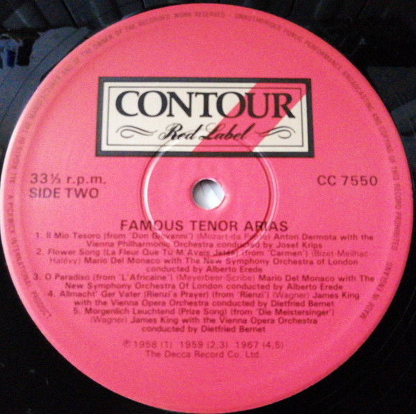Cover zu Various - Famous Tenor Arias | 1981 | Vinyl | Classical | UK