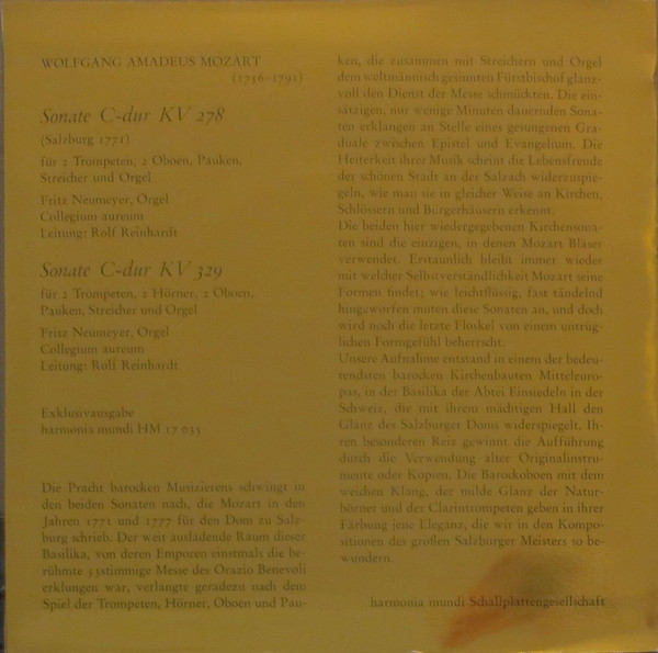 Cover zu Wolfgang Amadeus Mozart - Fritz Neumeyer, Collegium Aureum Leitung: Rolf Reinhardt - Sonate C-Dur KV 278 / Sonate C-Dur KV 329 | Vinyl | Classical | Germany
