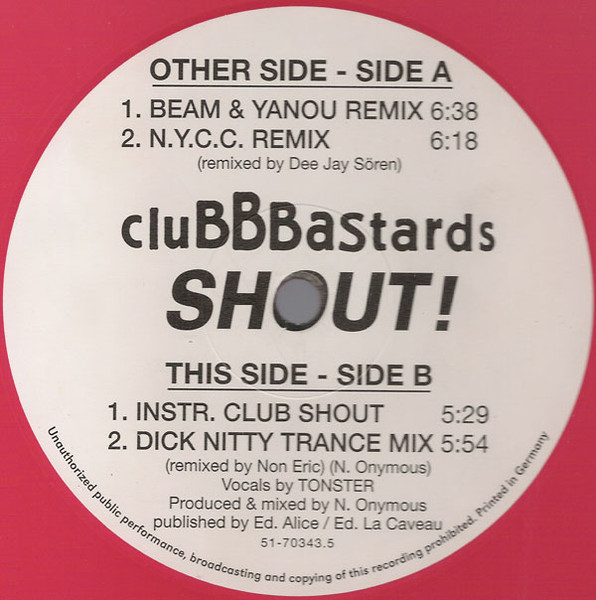 Cover zu Clubbastards - Shout! | 1998 | Vinyl | Electronic | Germany Schallplatten Ankauf