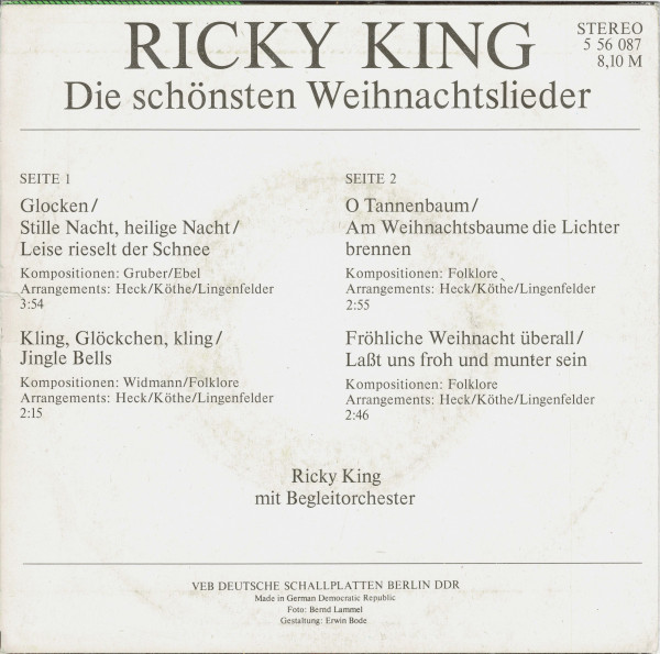 Cover zu Ricky King - Die Schönsten Weihnachtslieder | 1984 | Vinyl | Pop, Folk, World, & Country | German Democratic Republic (GDR)