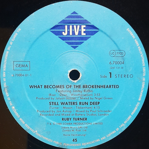 Cover zu Ruby Turner - What Becomes Of The Brokenhearted | 1988 | Vinyl | Electronic, Hip Hop | Germany