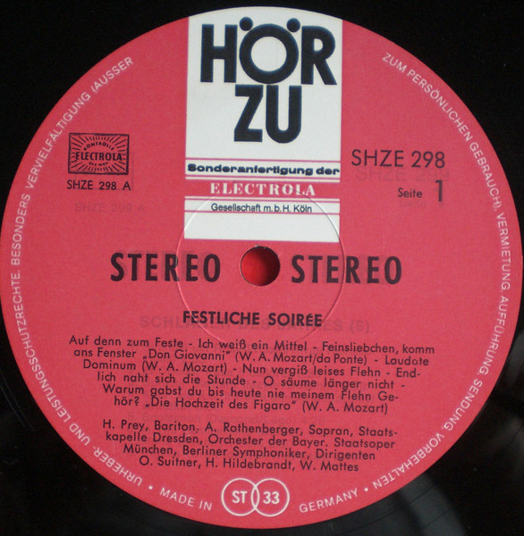 Cover zu Anneliese Rothenberger, Hermann Prey, Franz Schubert, Johann Sebastian Bach, Wolfgang Amadeus Mozart - Festliche Soirée | Vinyl | Classical | Germany