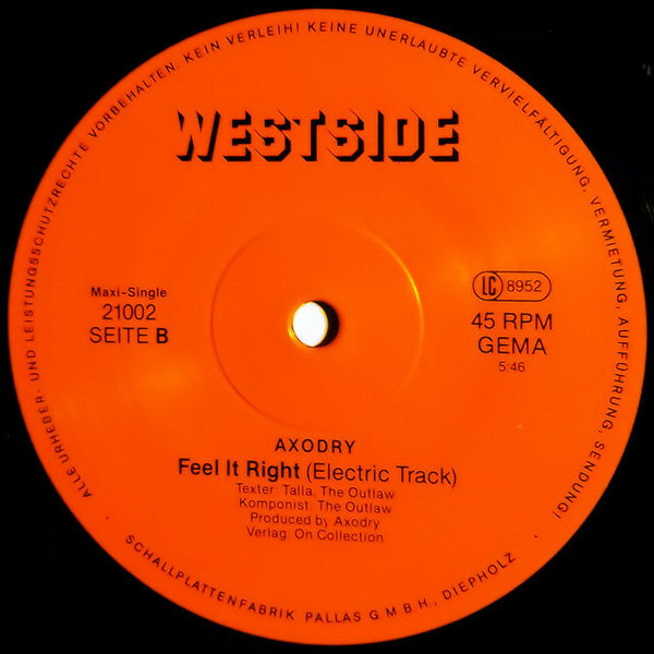 Cover zu Axodry Featuring Two Of China - Feel It Right (Special Painstakin' Mix) | 1984 | Vinyl | Electronic | Germany
