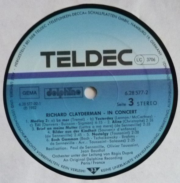 Cover zu Richard Clayderman - In Concert | 1982 | Vinyl | Pop | Germany