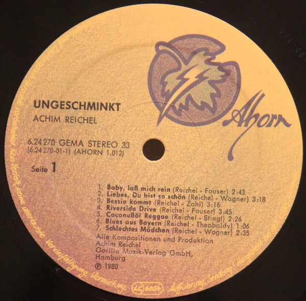 Cover zu Achim Reichel - Ungeschminkt | 1980 | Vinyl | Pop | Germany