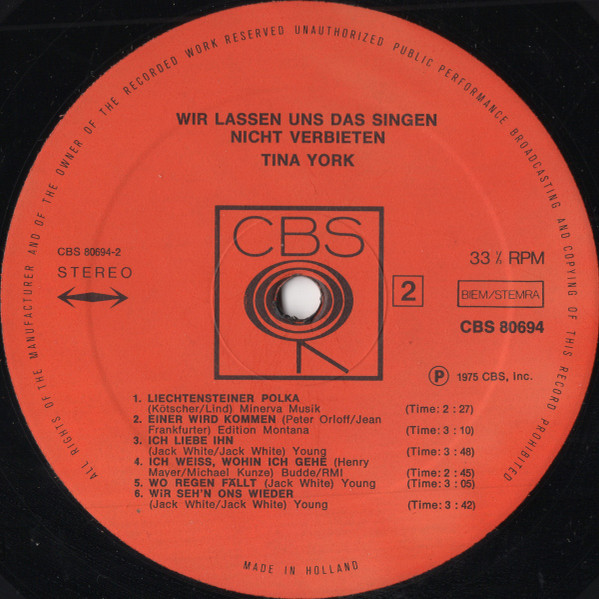 Cover zu Tina York - Wir Lassen Uns Das Singen Nicht Verbieten | 1975 | Vinyl | Pop | Netherlands
