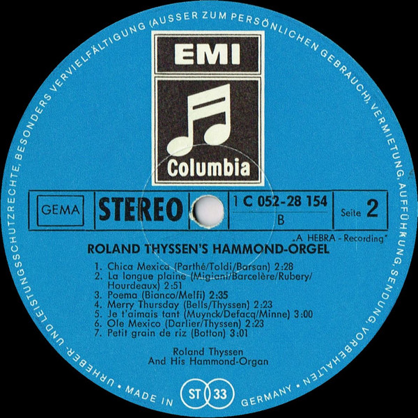 Cover zu Roland Thyssen - Roland Thyssen´s Hammond-Orgel | 1970 | Vinyl | Jazz, Funk / Soul, Pop | Germany Schallplatten Ankauf