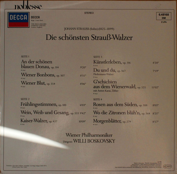 Cover zu Wiener Philharmoniker, Willi Boskovsky, Johann Strauss Jr. - An Der Schönen Blauen Donau (Die Schönsten Strauß-Walzer) | 1981 | Vinyl | Classical, Folk, World, & Country | Germany