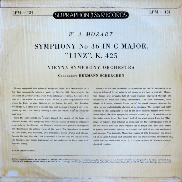 Cover zu Wolfgang Amadeus Mozart, Wiener Symphoniker, Hermann Scherchen - Symphony No 36 In C Major,