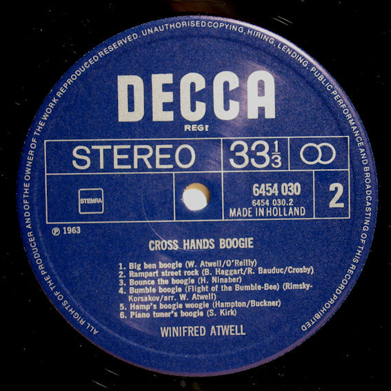 Cover zu Winifred Atwell - Cross Hands Boogie | 1972 | Vinyl | Jazz | Netherlands Schallplatten Ankauf