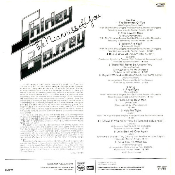 Cover zu Shirley Bassey - The Nearness Of You | 1974 | Vinyl | Jazz | UK