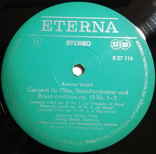 Cover zu Antonio Vivaldi - Johannes Walter (2), Kammerorchester Der Staatskapelle Weimar, Friedemann Bätzel - Flötenkonzerte Op. 10 | 1978 | Vinyl | Classical | German Democratic Republic (GDR)