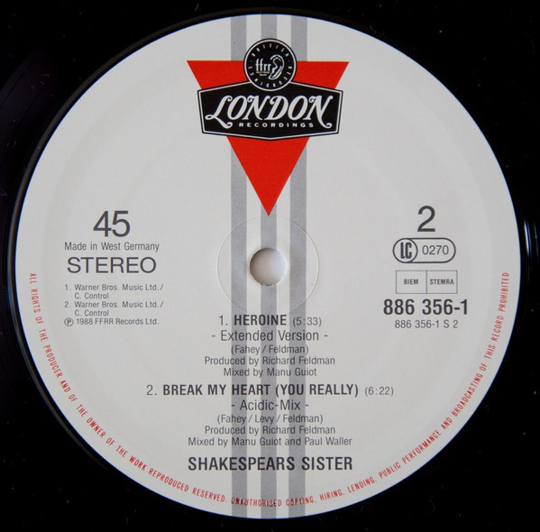 Cover zu Shakespear's Sister - Break My Heart / Heroine (Extended Versions) | 1988 | Vinyl | Electronic | Europe