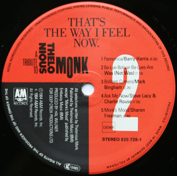 Cover zu Various - That's The Way I Feel Now - A Tribute To Thelonious Monk | 1984 | Vinyl | Jazz | Germany