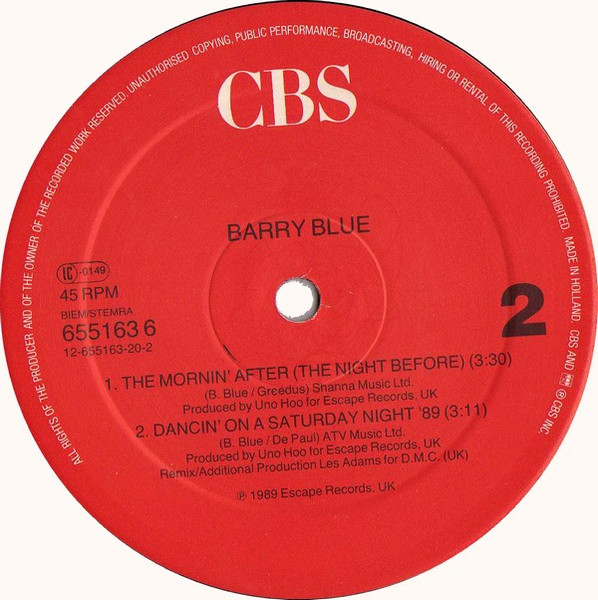 Cover zu Barry Blue - Dancin' On A Saturday Night '89 | 1989 | Vinyl | Electronic, Funk / Soul | Germany