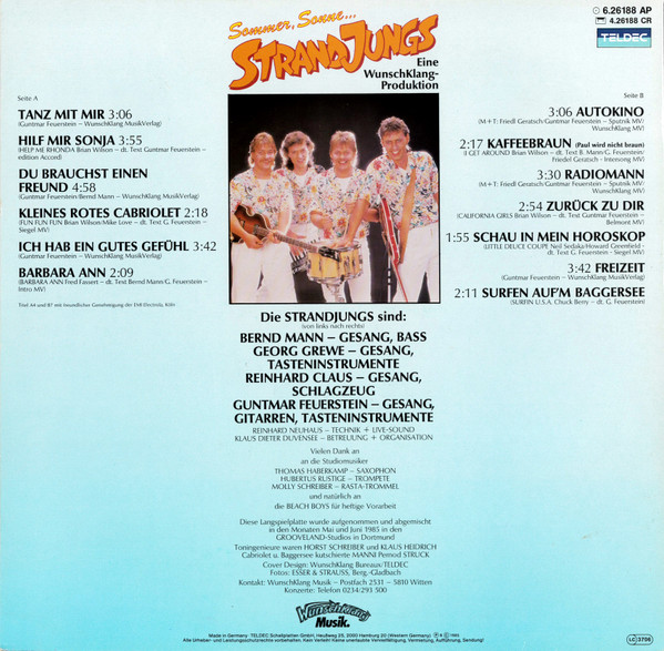 Cover zu Strandjungs - Sommer, Sonne... Strandjungs | 1985 | Vinyl | Electronic, Pop | Germany Schallplatten Ankauf