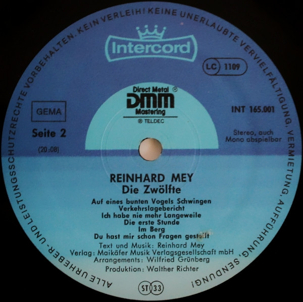 Cover zu Reinhard Mey - Die Zwölfte | 1983 | Vinyl | Pop, Folk, World, & Country | Germany