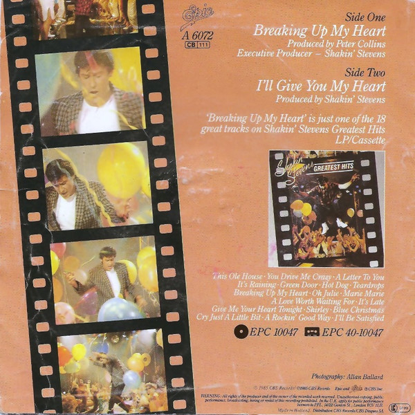 Cover zu Shakin' Stevens - Breaking Up My Heart | 1985 | Vinyl | Pop | Germany