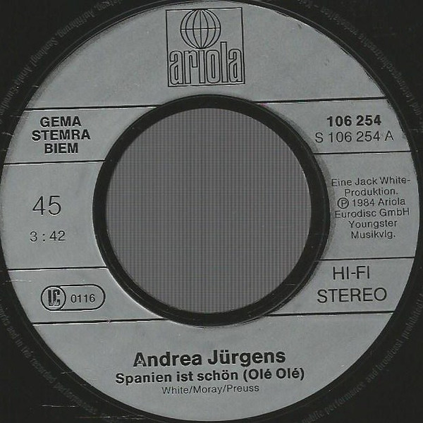 Cover zu Andrea Jürgens - Spanien Ist Schön (Olé Olé) | 1984 | Vinyl | Pop | Europe Schallplatten Ankauf