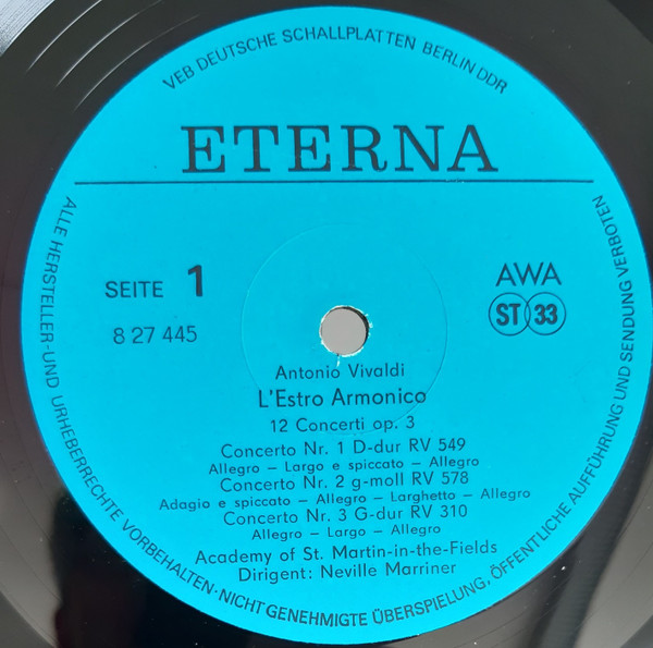 Cover zu Antonio Vivaldi - The Academy Of St. Martin-in-the-Fields, Sir Neville Marriner - L'Estro Armonico Op. 3 | Vinyl | Classical | German Democratic Republic (GDR) Schallplatten Ankauf