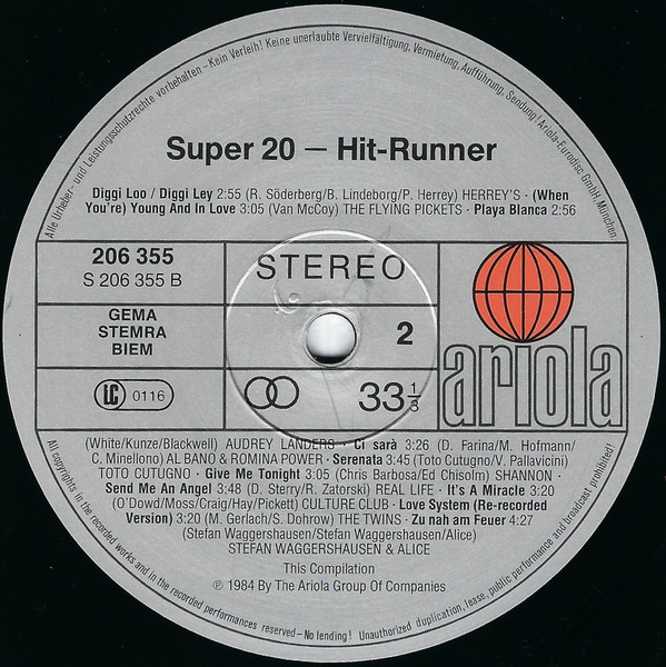 Cover zu Various - Super 20 - Hit-Runner | 1984 | Vinyl | Electronic, Hip Hop, Rock, Pop | Germany