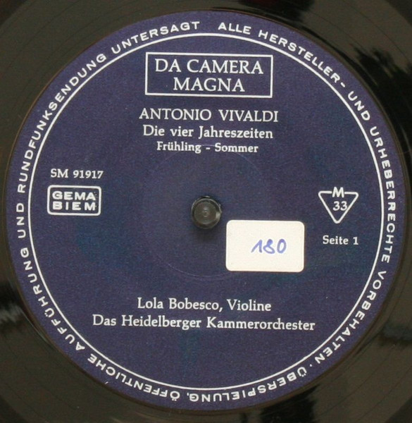 Cover zu Antonio Vivaldi - Lola Bobescu, Heidelberger Kammerorchester - Die 4 Jahreszeiten | 1967 | Vinyl | Classical | Germany