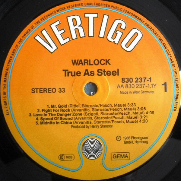 Cover zu Warlock (2) - True As Steel | 1986 | Vinyl | Rock | Germany