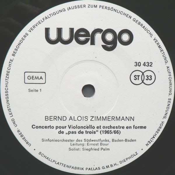 Cover zu Bernd Alois Zimmermann - Concerto Pour Violoncelle / Photoptosis / Tratto II | Vinyl | Classical | Germany