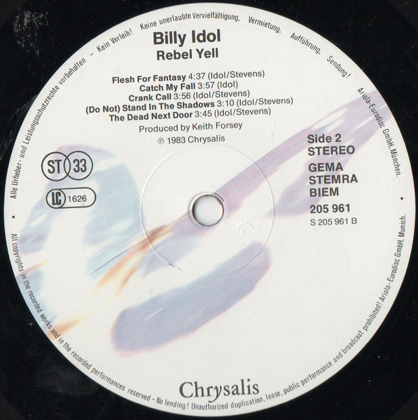 Cover zu Billy Idol - Rebel Yell | Vinyl | Electronic, Rock | Europe