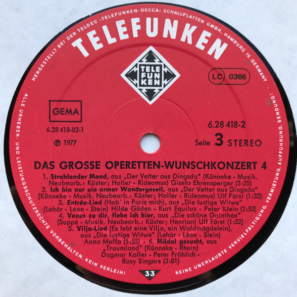 Cover zu Various - Das Große Operetten-Wunschkonzert 4 | 1977 | Vinyl | Classical | Germany