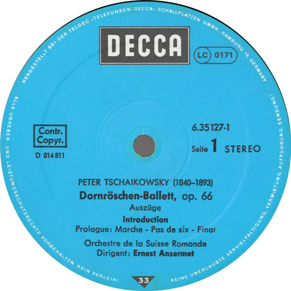 Cover zu Pyotr Ilyich Tchaikovsky - L'Orchestre De La Suisse Romande, Ernest Ansermet - Dornröschen-Ballett | Vinyl | Classical | Germany Schallplatten Ankauf