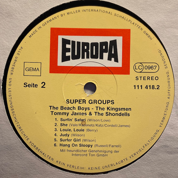 Cover zu The Beach Boys, The Kingsmen, Tommy James & The Shondells - Super Groups | 1980 | Vinyl, LP, Compilation | Rock, Pop | Germany Schallplatten Ankauf