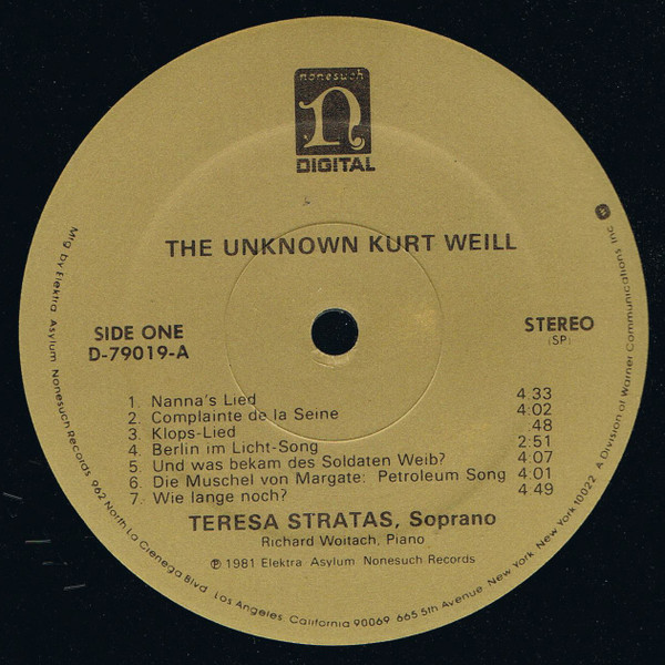 Cover zu Teresa Stratas, Kurt Weill - The Unknown Kurt Weill | 1981 | Vinyl | Classical, Stage & Screen | US