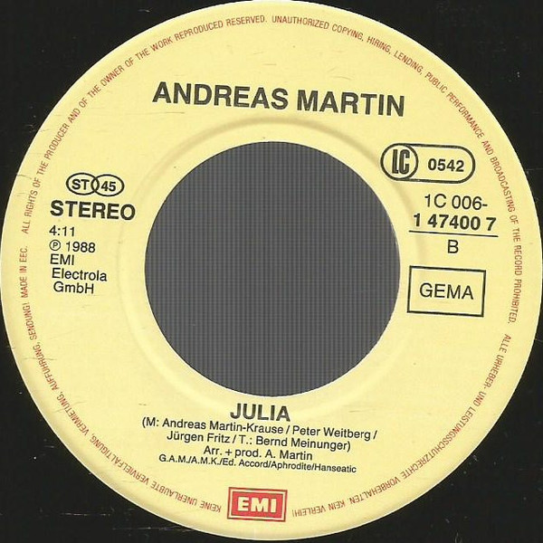 Cover zu Andreas Martin (2) - Nur Bei Dir | 1988 | Vinyl | Pop | Germany