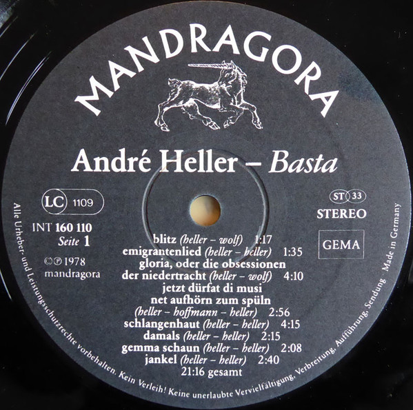 Cover zu André Heller - Basta | 1978 | Vinyl | Jazz, Rock, Pop, Folk, World, & Country | Germany