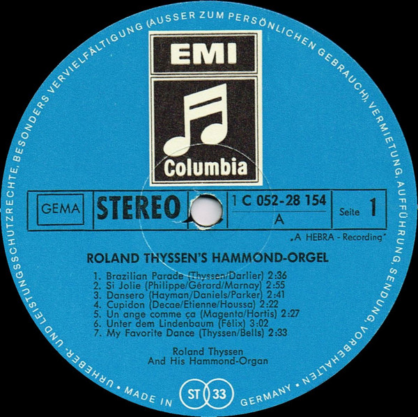 Cover zu Roland Thyssen - Roland Thyssen´s Hammond-Orgel | 1970 | Vinyl | Jazz, Funk / Soul, Pop | Germany